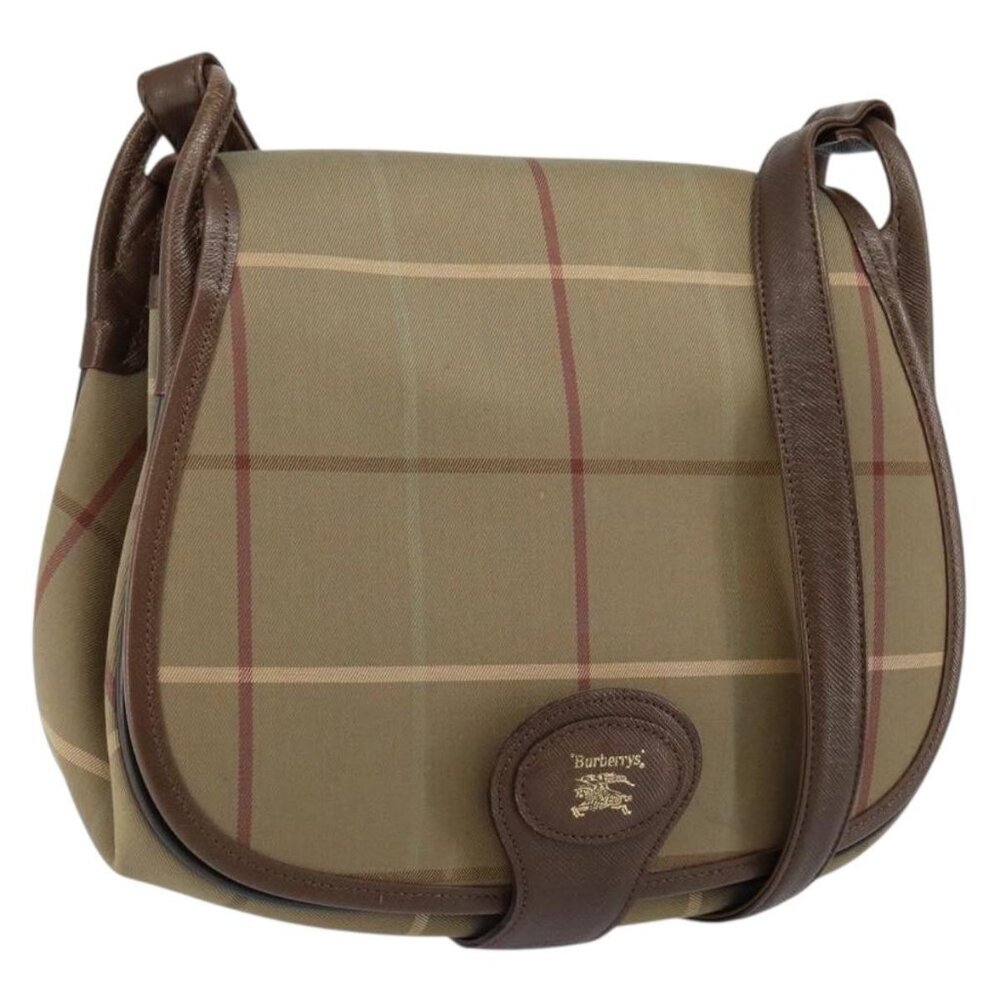 Authentic Burberrys Nova Check Shoulder Bag Canvas Beige Gold
